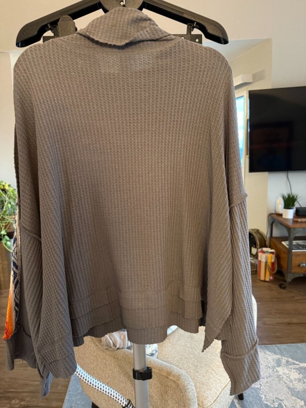 We The Free Free People Oversized Waffle Hoodie Multicolor Jacquard Grey S - Picture 4 of 8